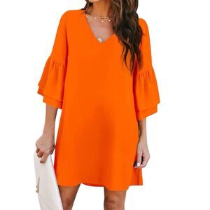 Belongsci Womens Dress Size Small Shift Ruffle Short Vacation Travel Spring